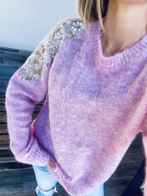 Pull Perles et Strass - Rose