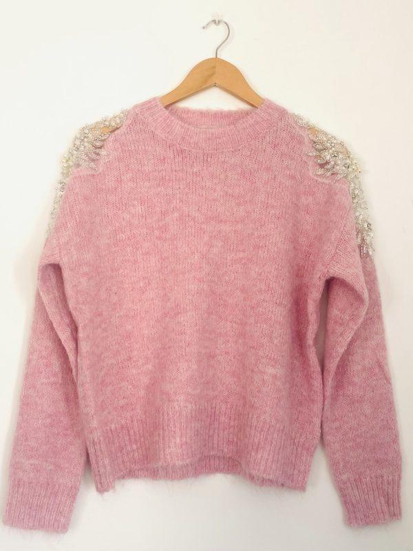 Pull Perles et Strass - Rose – Image 4