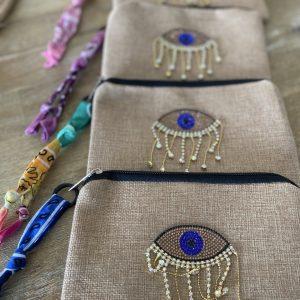 Pochette jute et bandana - Oeil strass
