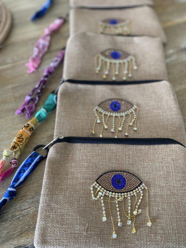 Pochette jute et bandana - Oeil strass
