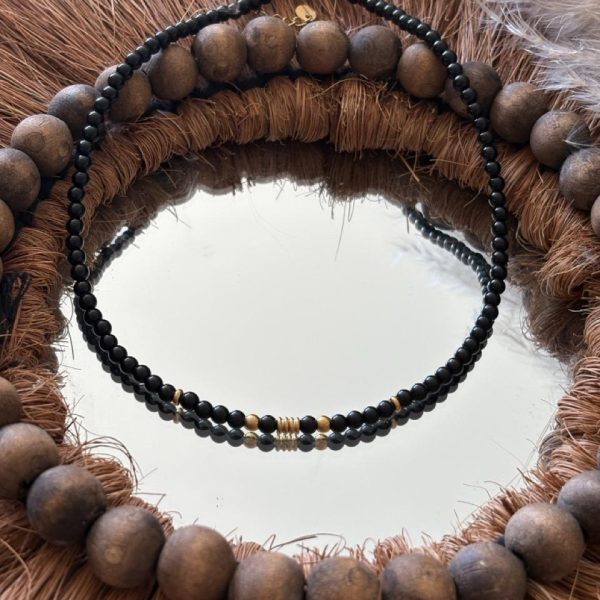 Collier Ras de Cou « Luna » – Obsidienne