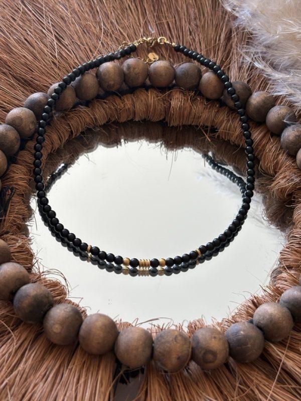 Collier ras de cou en pierres naturelles Obsidienne