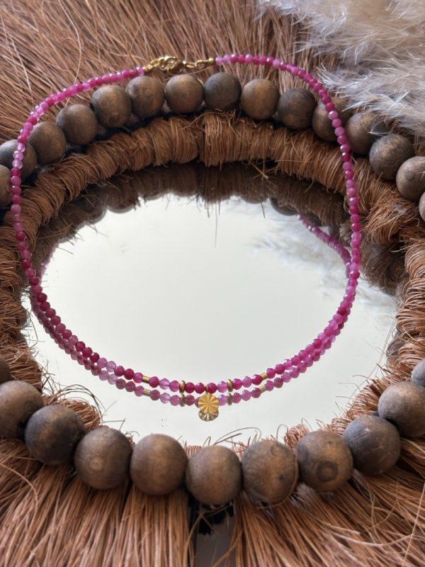 Collier ras de cou en pierres à facettes Rose