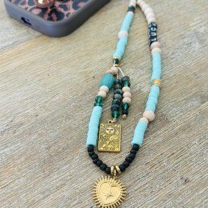 Bijou de téléphone portable 'Luck' - vert d'eau