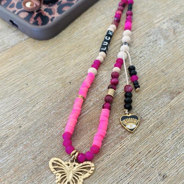 Bijou de téléphone portable 'Luck' - papillon Fuchsia