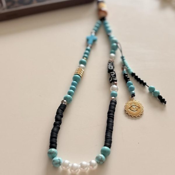 Bijou de téléphone portable 'Boho' - Turquoise et Noir