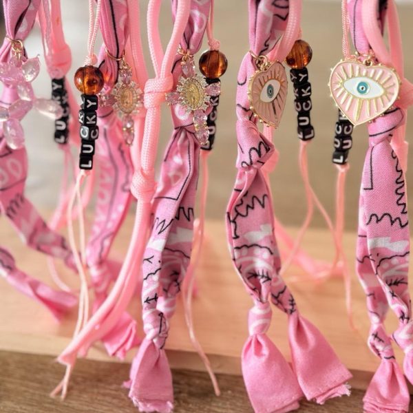 Porte-clés Bandana & Breloque Bohème – Rose