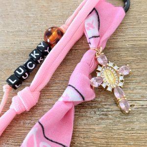 Porte-clés Bandana & Breloque Bohème – Rose - Coeur Oeil