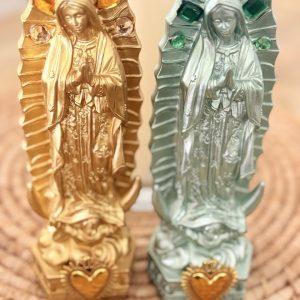 Statue Vierge Marie Customisée – "Cœur Sacré & Strass" Doré