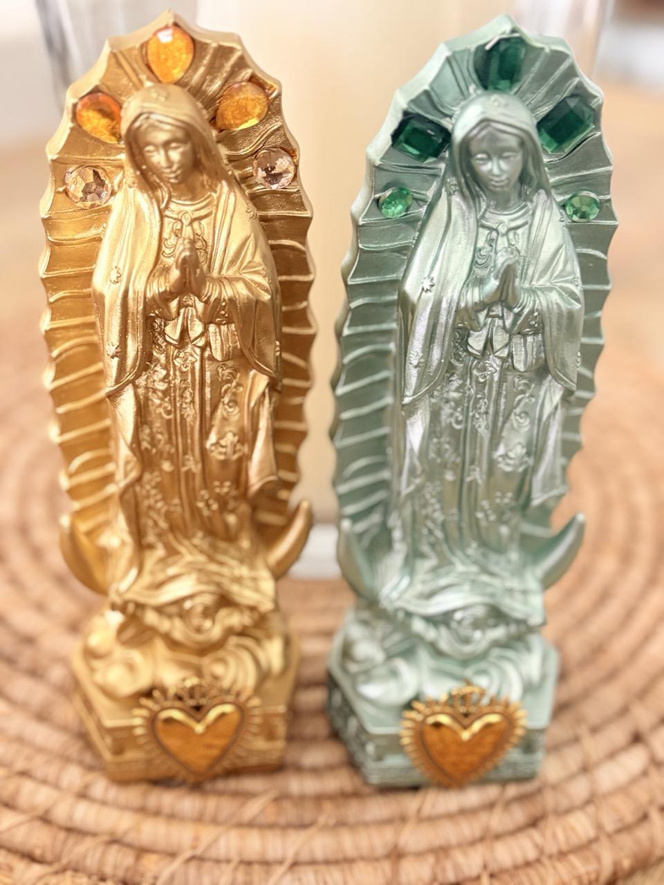 Statue Vierge Marie Customisée – "Cœur Sacré & Strass" Doré