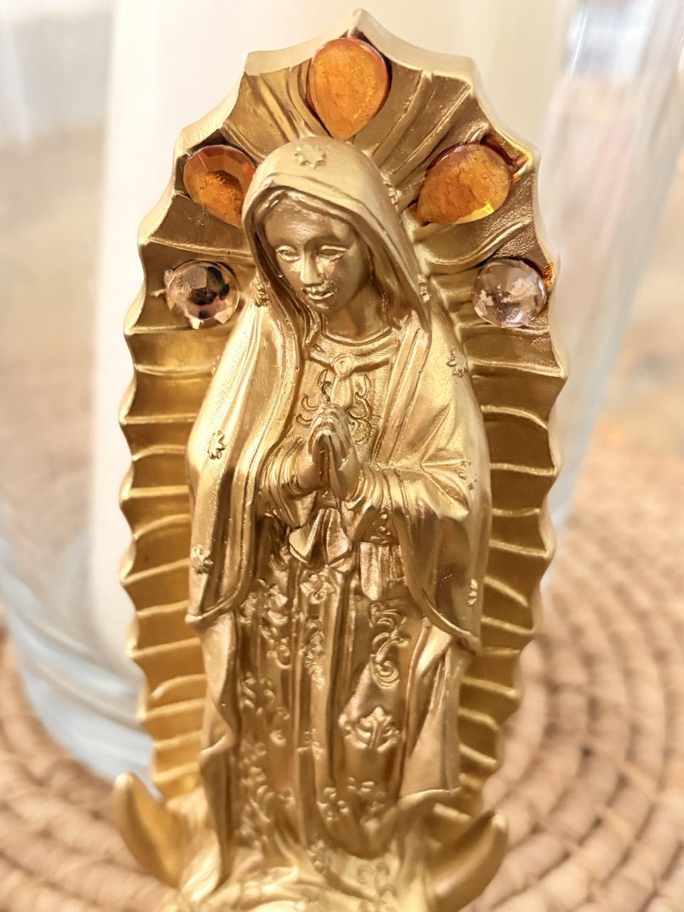 Statue Vierge Marie Customisée – "Cœur Sacré & Strass" Doré – Image 4