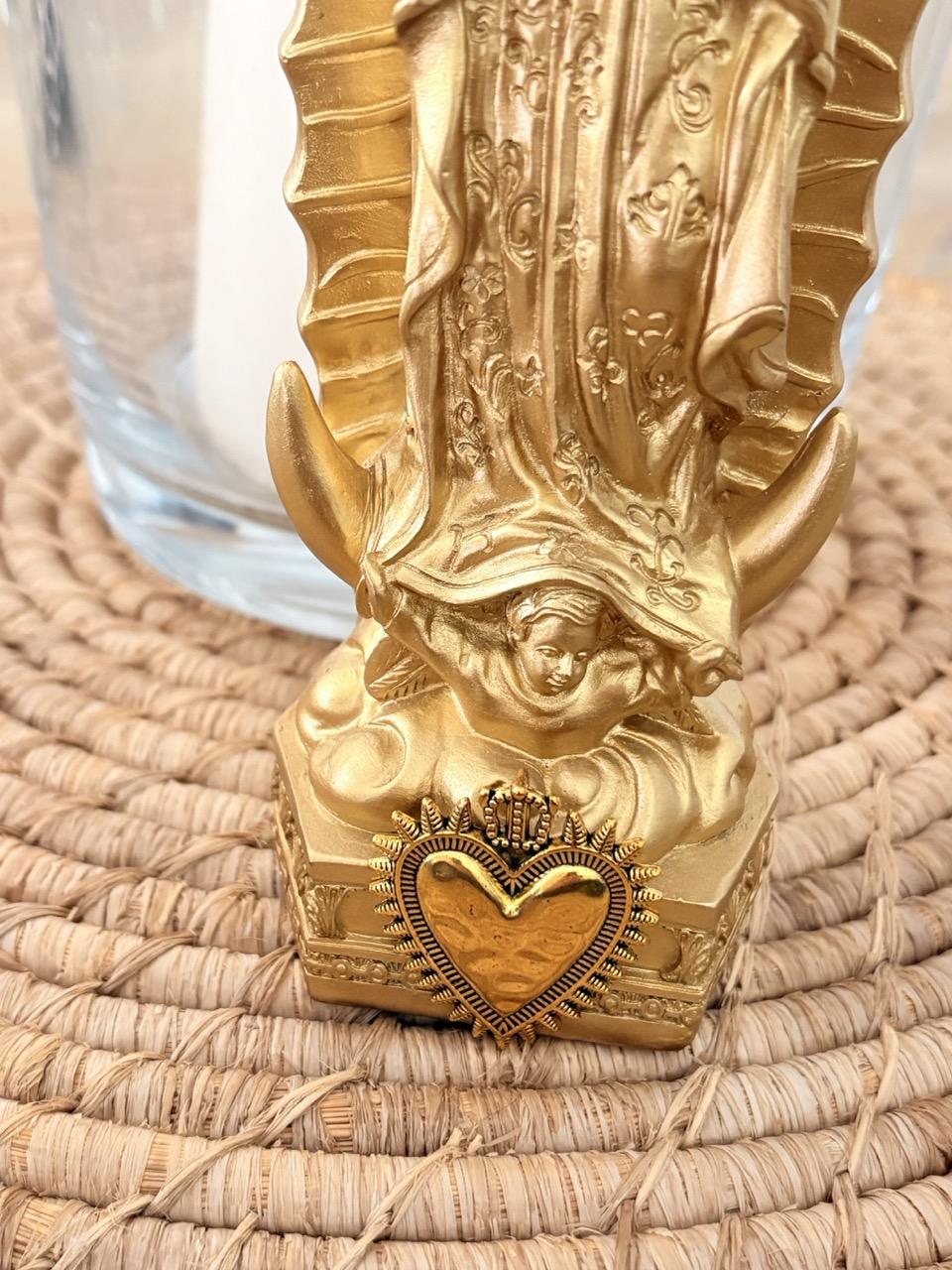 Statue Vierge Marie Customisée – "Cœur Sacré & Strass" Doré – Image 5