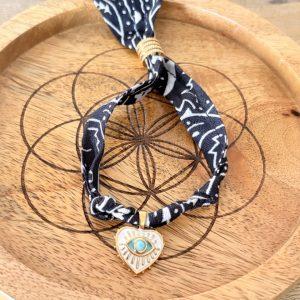 Bracelet Bandana Noir & Breloque Oeil