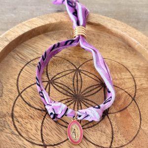 Bracelet Bandana Violet & Breloque Vierge Rose