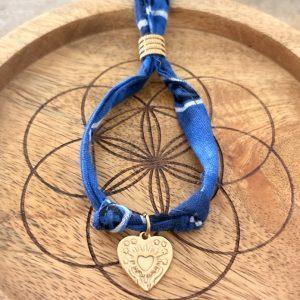 Bracelet Bandana Bleu & Breloque Coeur