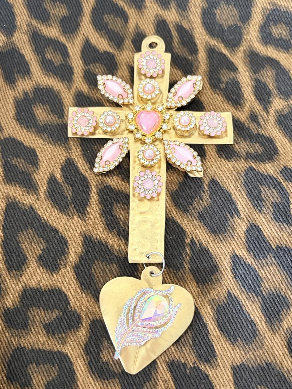 Ex-Votos Strass – Croix Faits Main - Rose