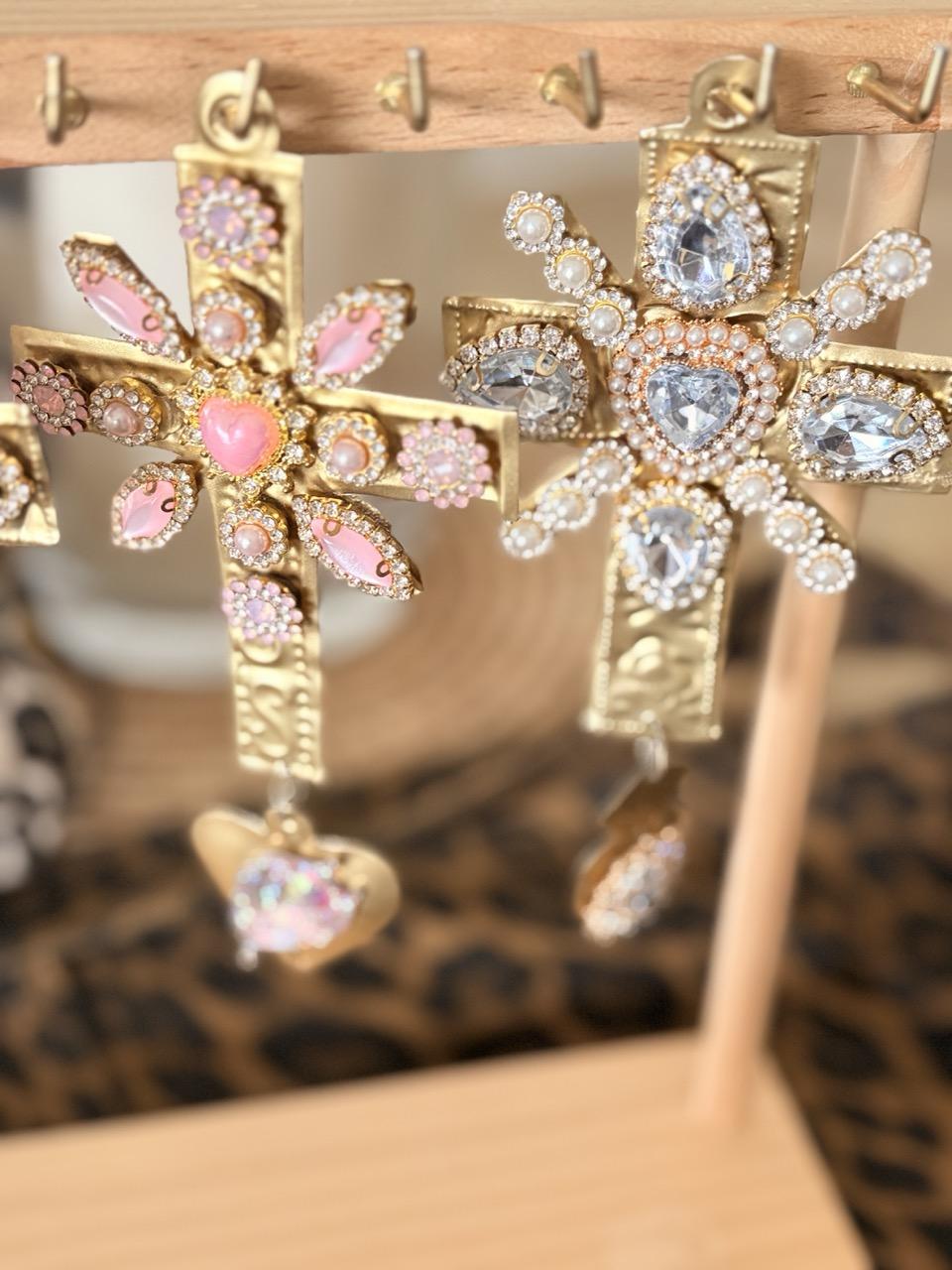 Ex-Votos Strass – Croix Faits Main - Rose – Image 4