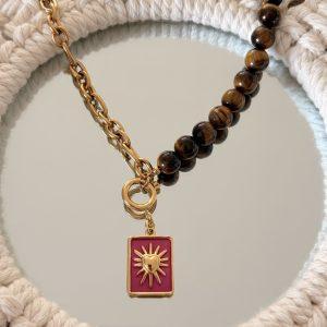 Collier "Grigri Coeur sacré" Bohème – Perles & Acier