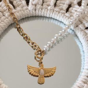 Collier "Grigri Aigle" Bohème – Perles & Acier