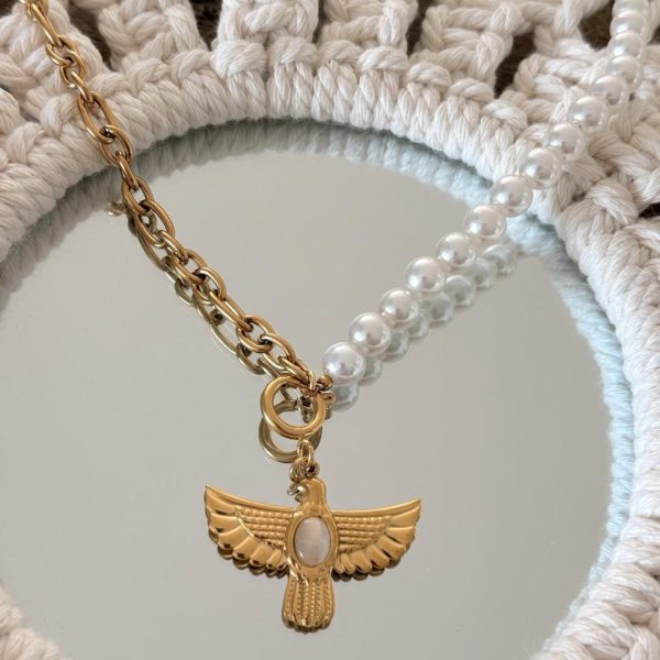 Collier "Grigri Aigle" Bohème – Perles & Acier