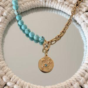 Collier "Grigri Turquoise" Bohème – Perles & Acier