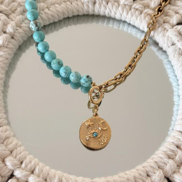 Collier "Grigri Turquoise" Bohème – Perles & Acier