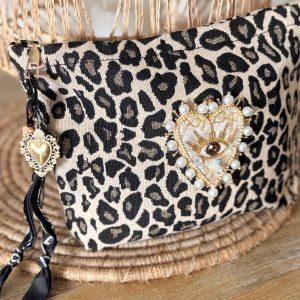Pochette Bohème Léopard - Sacré coeur bordé beige
