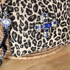 Pochette Bohème Léopard - Croix strass bleu