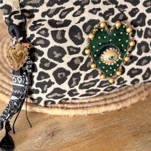 Pochette Bohème Léopard - Sacré coeur bordé vert