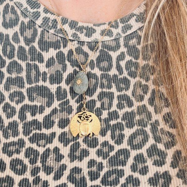 Collier Acier Inox "Stella" – Labradorite & Scarabée