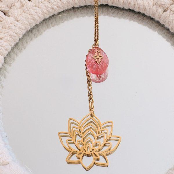 Collier Acier Inox "Stella" – Pierre du Soleil & Lotus