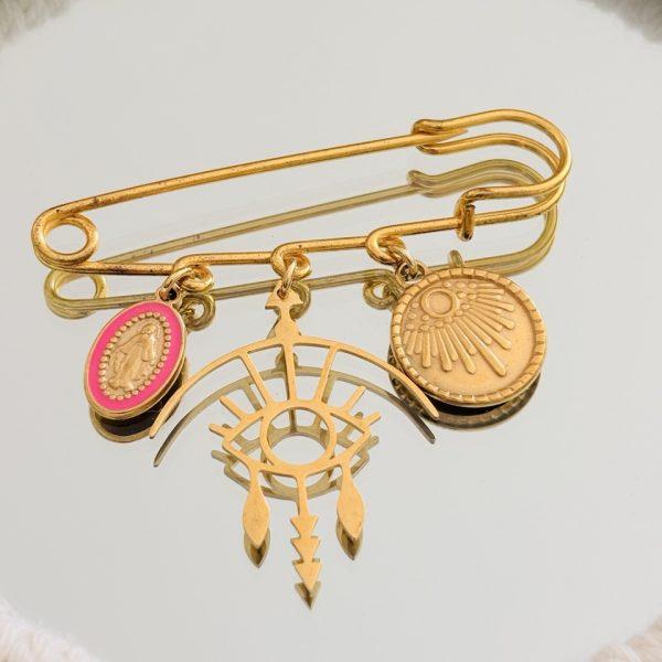 Broche Épingle Acier Inox (Vierge Rose, Œil Protecteur & Soleil)