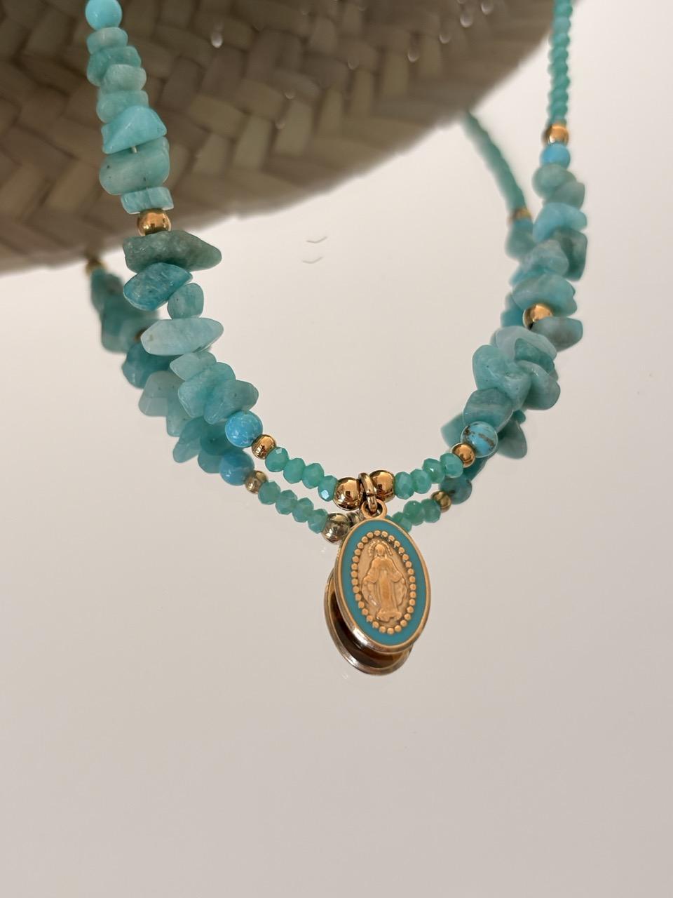 Collier Ras de Cou « Céleste » – Amazonite & Médaille Vierge – Image 6