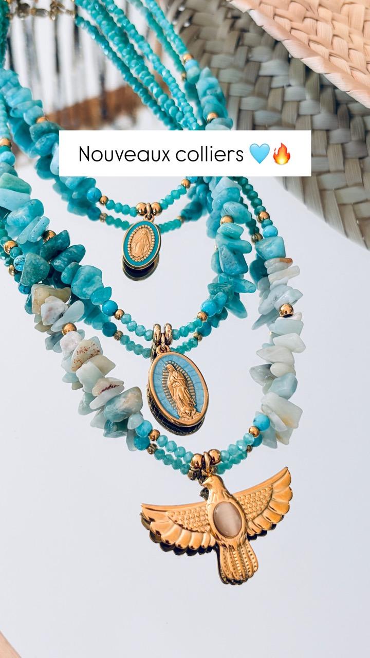Collier Ras de Cou « Céleste » – Amazonite & Médaille Vierge – Image 12