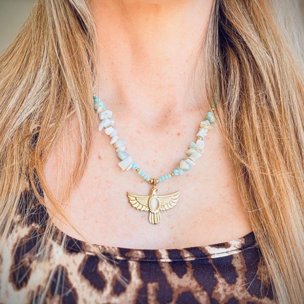 Collier Ras de Cou « Céleste » – Amazonite & Aigle