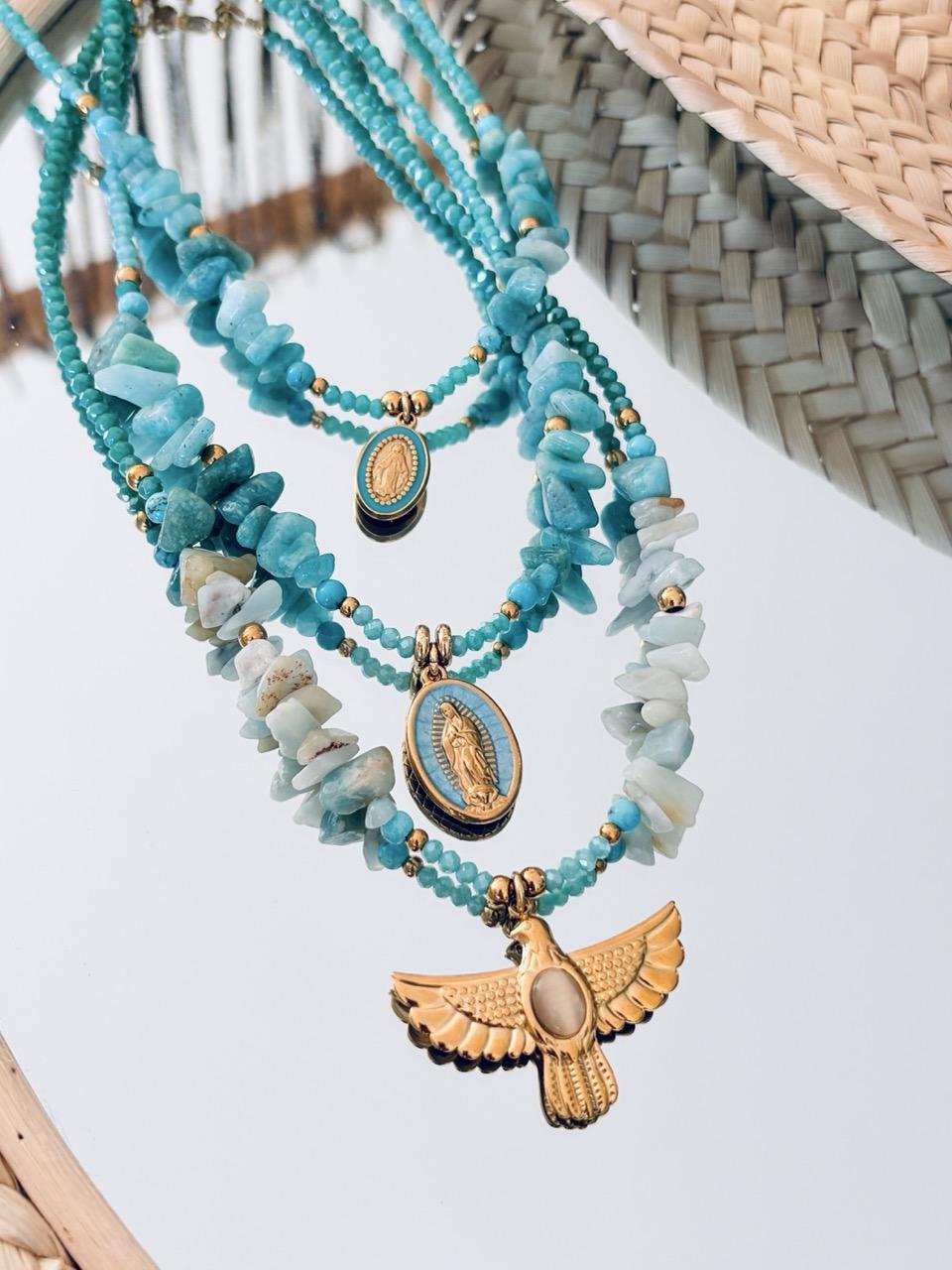 Collier Ras de Cou « Céleste » – Amazonite & Médaille Vierge – Image 5
