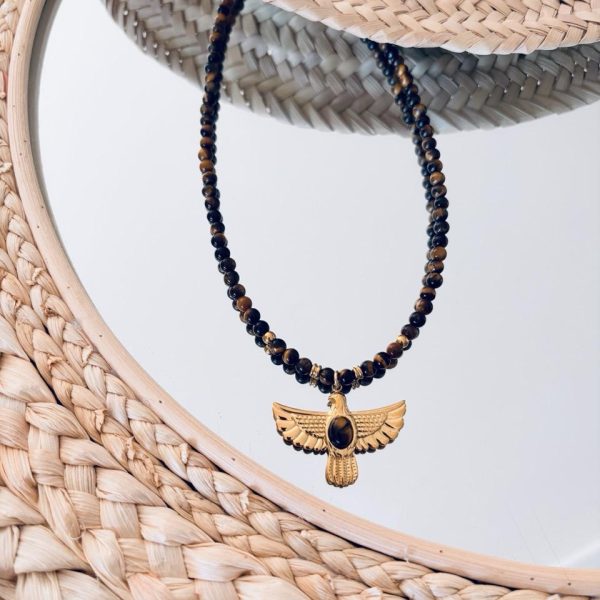 Collier Ras de Cou « Luna » – Œil de Tigre & Aigle