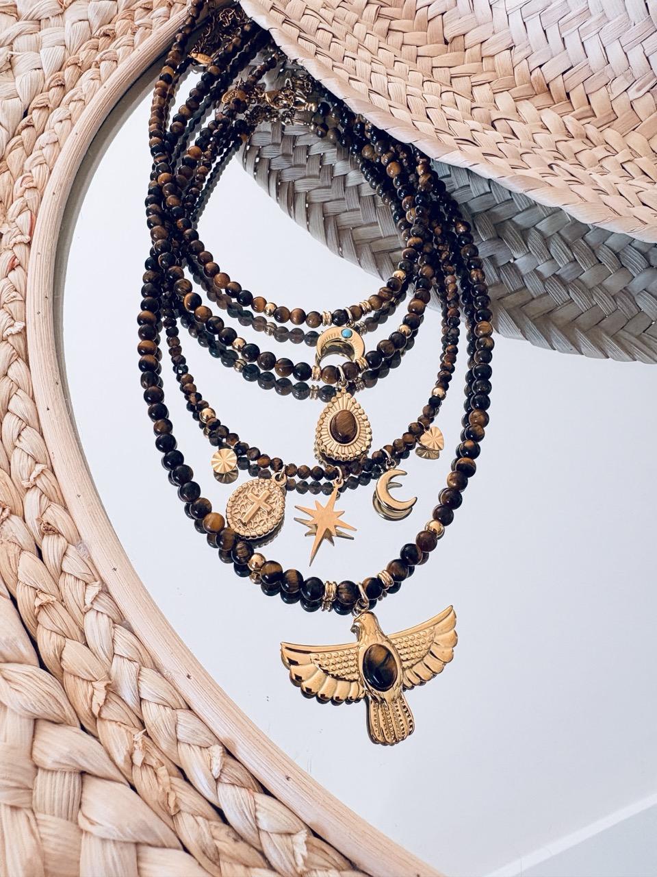 Collier Ras de Cou « Luna » – Œil de Tigre & Aigle – Image 3