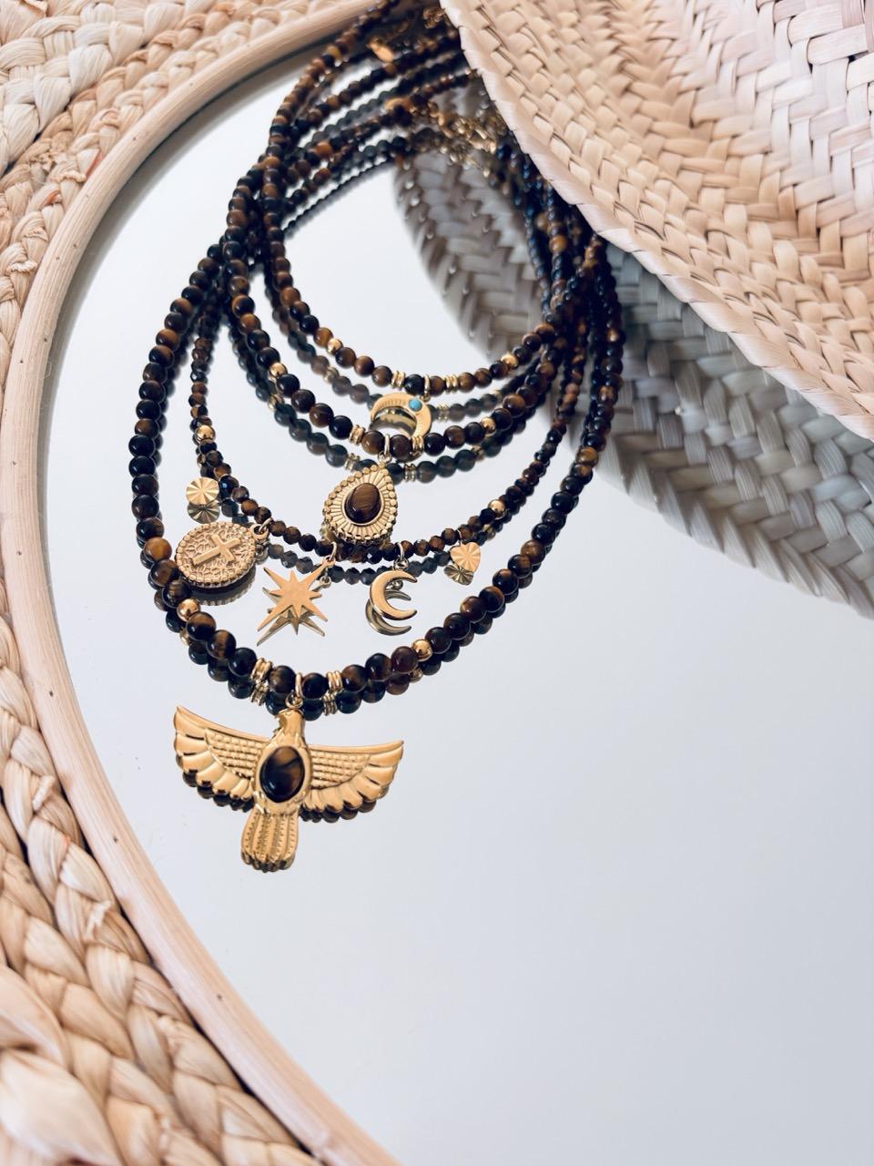 Collier Ras de Cou « Luna » – Œil de Tigre & Aigle – Image 2