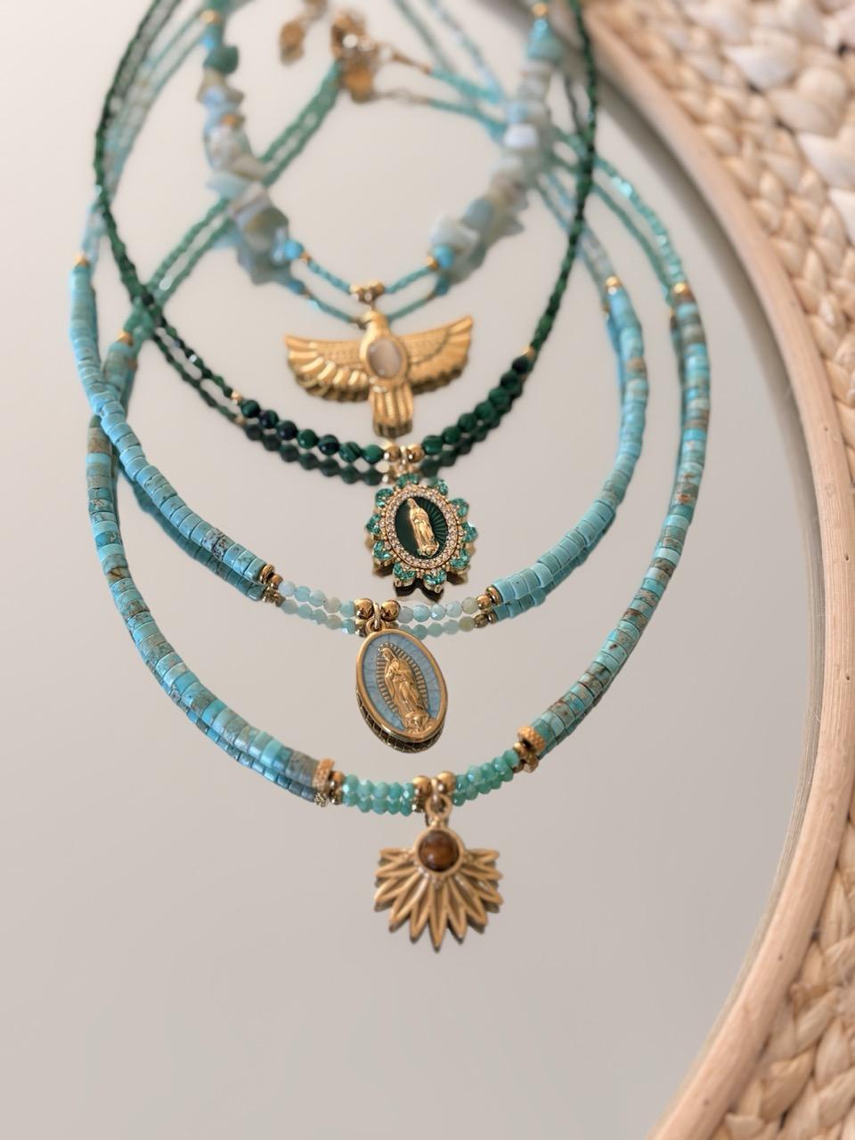 Collier Ras de Cou « Céleste » – Amazonite & Médaille Vierge – Image 10
