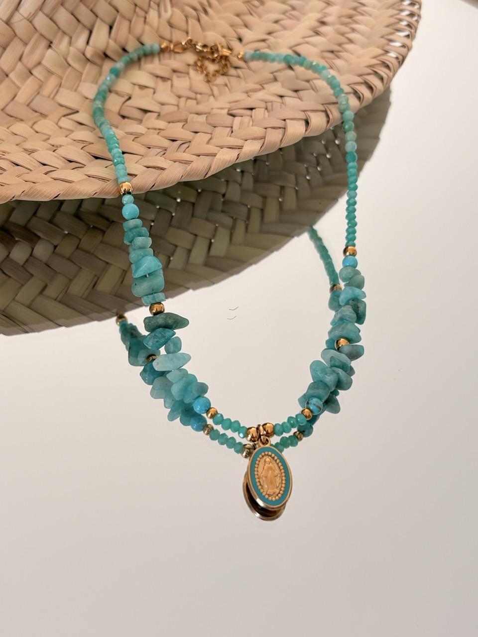 Collier Ras de Cou « Céleste » – Amazonite & Médaille Vierge – Image 7
