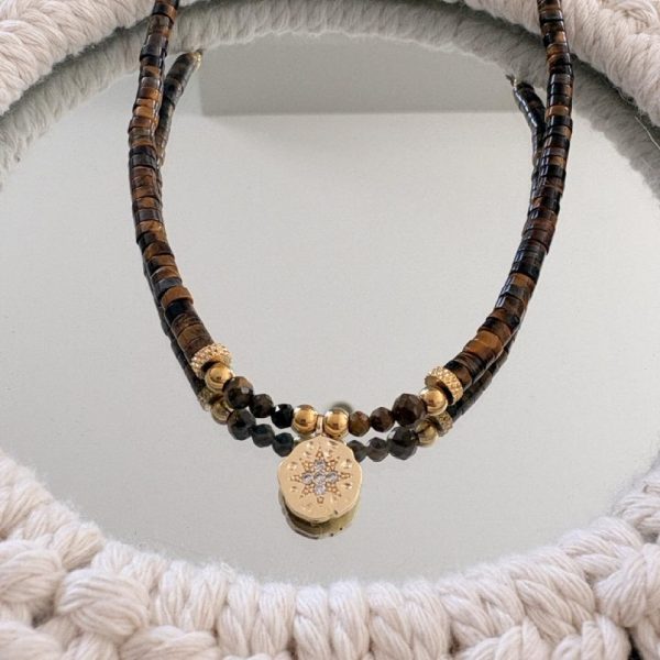 Collier Ras de Cou « Aura » – Œil de Tigre & Étoile Strass