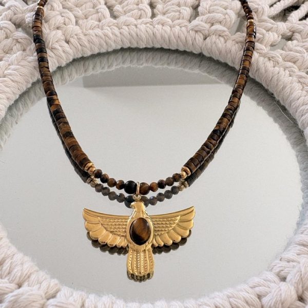 Collier Ras de Cou « Aura » – Œil de Tigre & Aigle