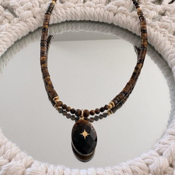 Collier Ras de Cou « Aura » – Œil de Tigre & Pierre