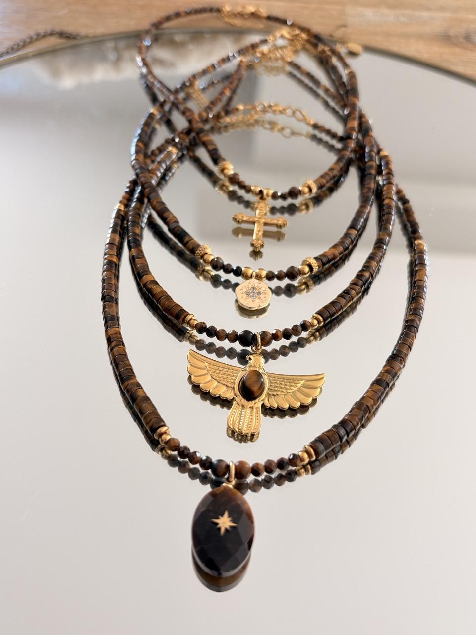 Collier Ras de Cou « Aura » – Œil de Tigre & Aigle – Image 3