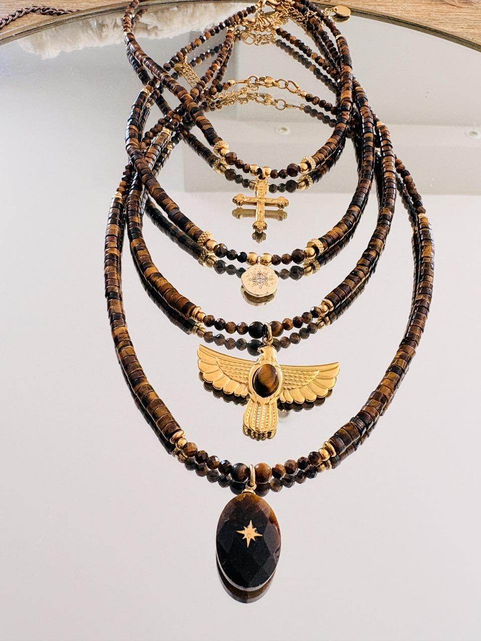 Collier Ras de Cou « Aura » – Œil de Tigre & Aigle – Image 2