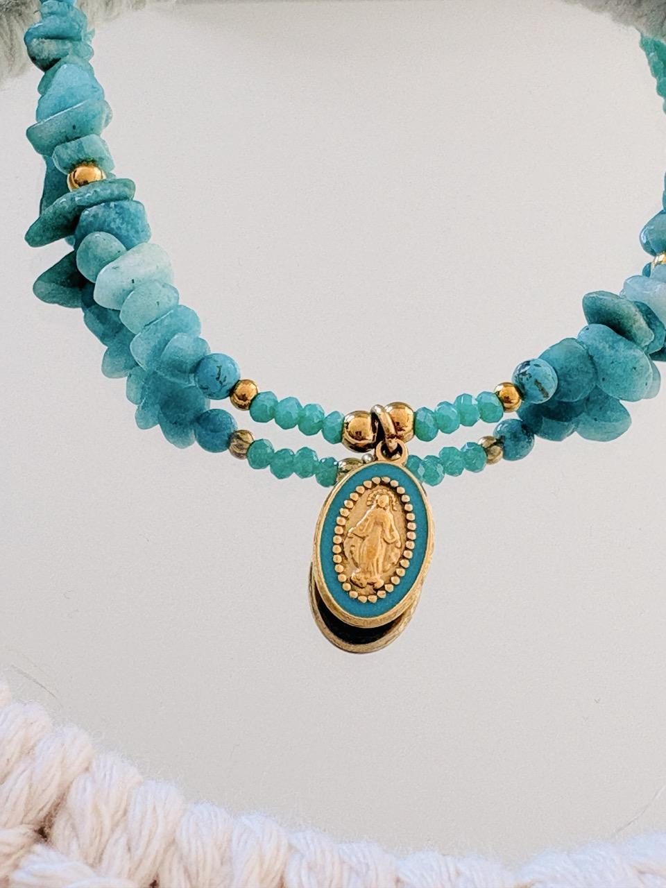 Collier Ras de Cou « Céleste » – Amazonite & Médaille Vierge – Image 2