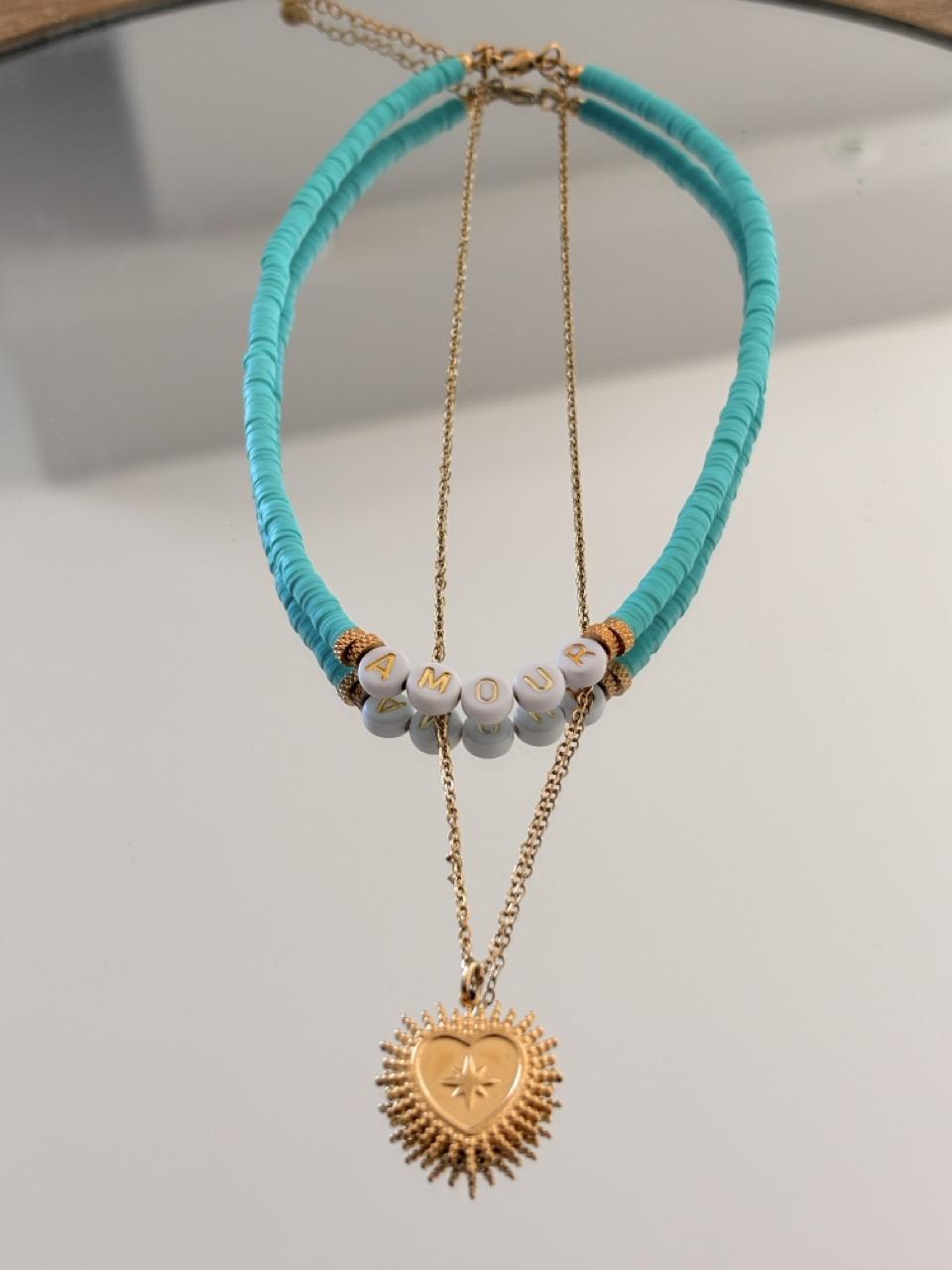 Collier Double Ras de Cou verte Emeraude - Amour