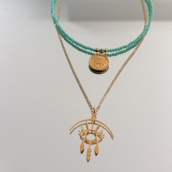 Collier Double Ras de Cou Vert d'eau - Oeil Protecteur