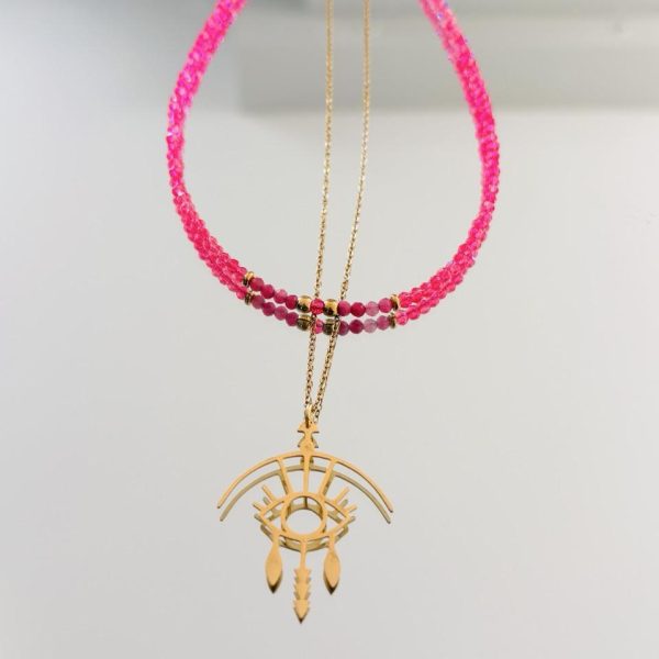 Collier Double Ras de Cou Fuchsia - Oeil Protecteur